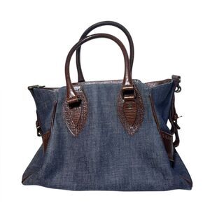 FENDI Blue Denim & Brown Leather Trim Etniko Bag Du Jour Shoulder Bag Auth